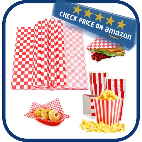 Checkered Basket Liner Papers Oil-Proof with Popcorn Favor Boxes