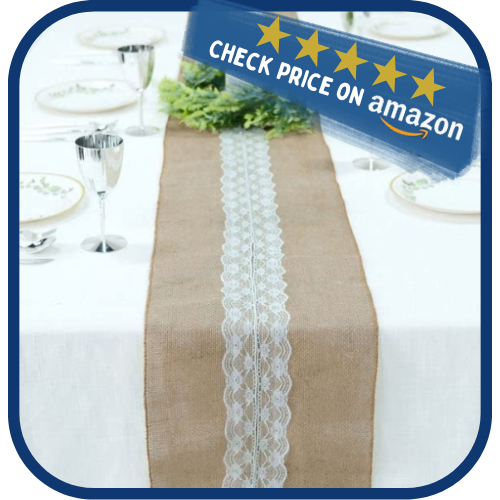 Efavormart Natural Jute Burlap Table Runner with Middle White Lace