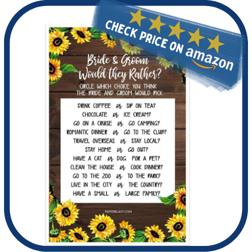 Faux Wood and Sunflowers Bridal Shower Game