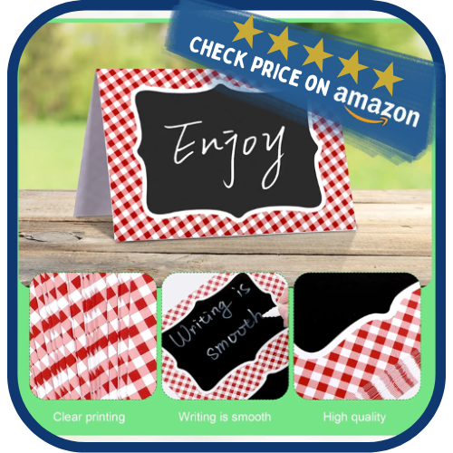 Picnic Party Chalkboard Red Gingham Tent Cards