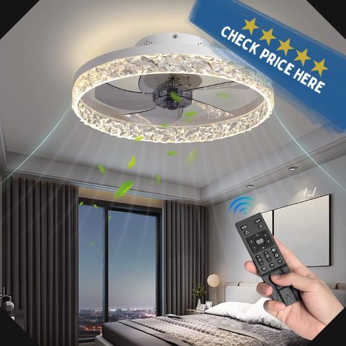 KINDLOV Modern Indoor Flush Mount Ceiling Fan with Lights