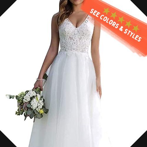LRFDRESS Women Beach Lace Bridal Gown V Neck Tulle Bride Dresses Lace Appliques Wedding Dress
