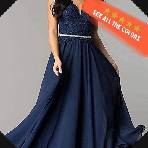 YMSHA Women's V Neck Prom Dresses Long Chiffon Aline Lace Formal Gowns and Evening Dreses 2023